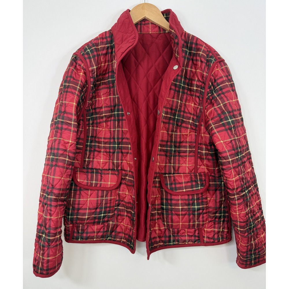 Vintage Jane Ashley REVERSABLE Quilted Jacket XL Red Plaid Tartan Diamond Quilt